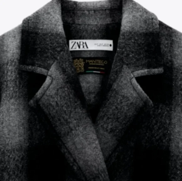 ZARA × Manteco 100% Wool Menswear Grey Black Plaid Long Coat. M NWT Blogger FAVE - Picture 15 of 15